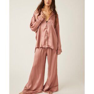 Free People Pink Satin Pajama Set